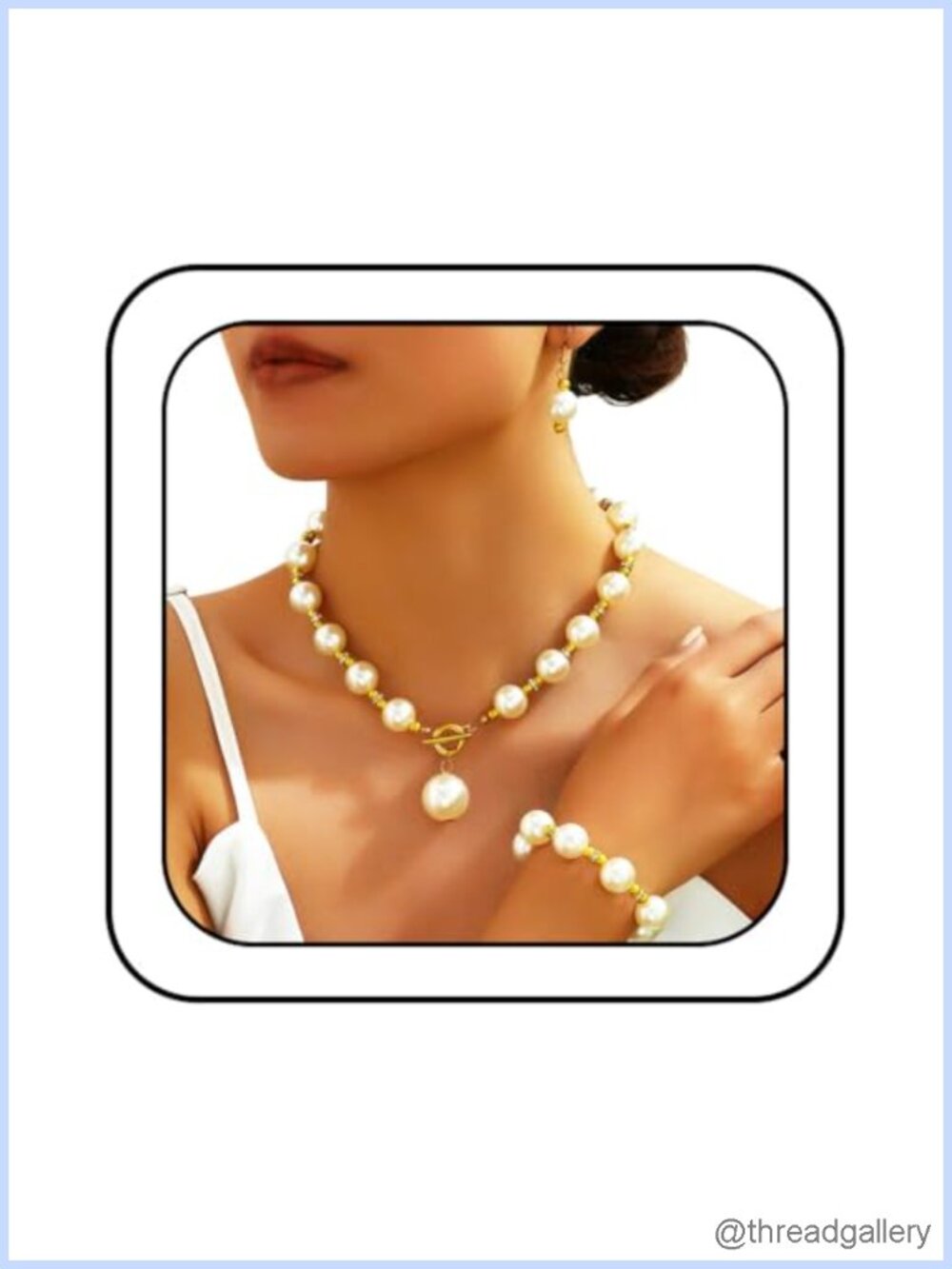 Pearl Jewelry Set Gold Necklace Bracelet Earrings for Women Wedding Gift